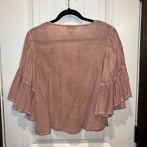 Rachel Zoe Rose-Pink Embroidered V-Neck Peasant Blouse - Picture 4 of 4